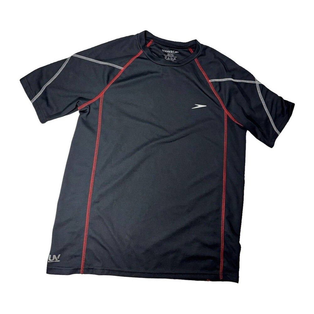 Speedo UV Block the Burn UV Protection Athletic Fit Black Short Sleeve Tee M